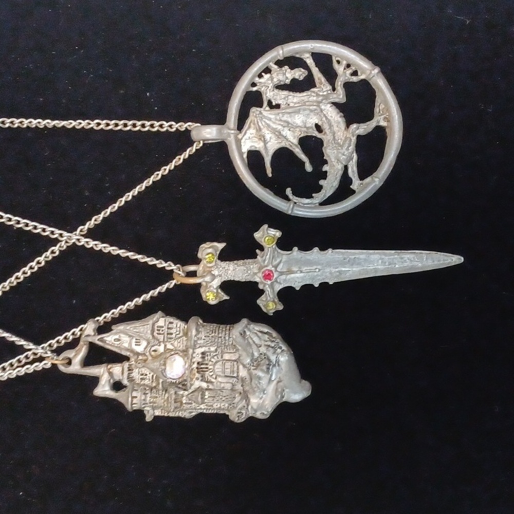 Lot Of 3 Renaissance Festival Pewter Necklaces Cosplay Tabletop Larp